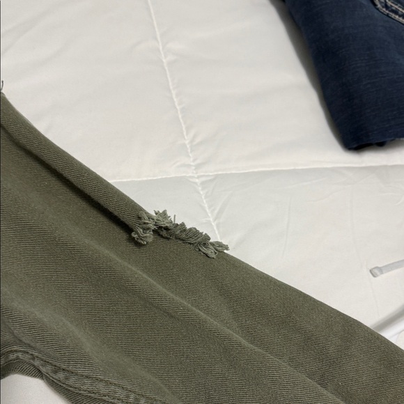 American Bazi Olive Distressed Jean Jacket - Picture 7 of 11